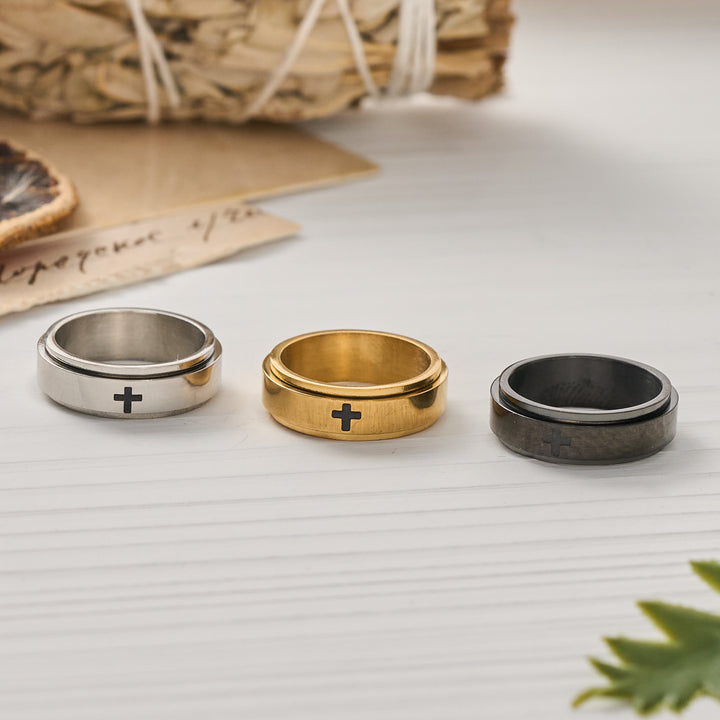 Christianartworkshop Engraved Cross Rotatable Anxiety Relief Band Ring: Emblem of Steady Heavenly Guidance - image 1