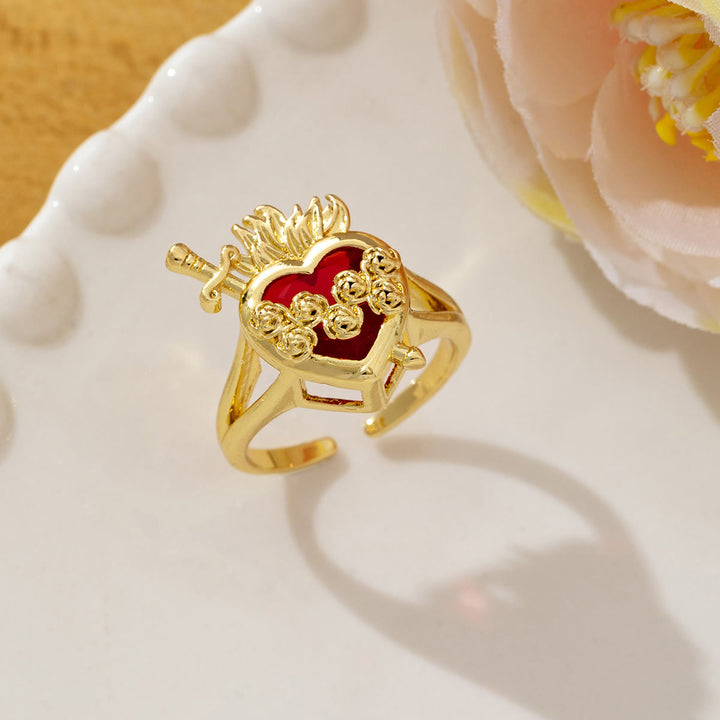 Christianartworkshop Ornate Sacred Heart Adjustable Open Ring: Emblem of Boundless Heavenly Compassion - A - US 10 - image 1