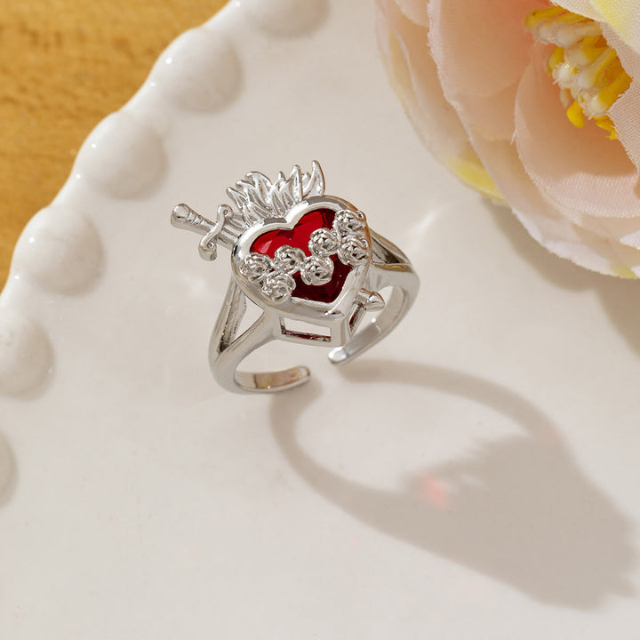 Christianartworkshop Ornate Sacred Heart Adjustable Open Ring: Emblem of Boundless Heavenly Compassion - B - US 10 - image 2