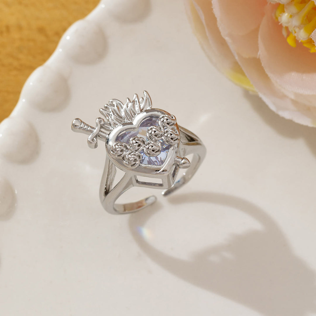 Christianartworkshop Ornate Sacred Heart Adjustable Open Ring: Emblem of Boundless Heavenly Compassion - F - US 10 - image 6