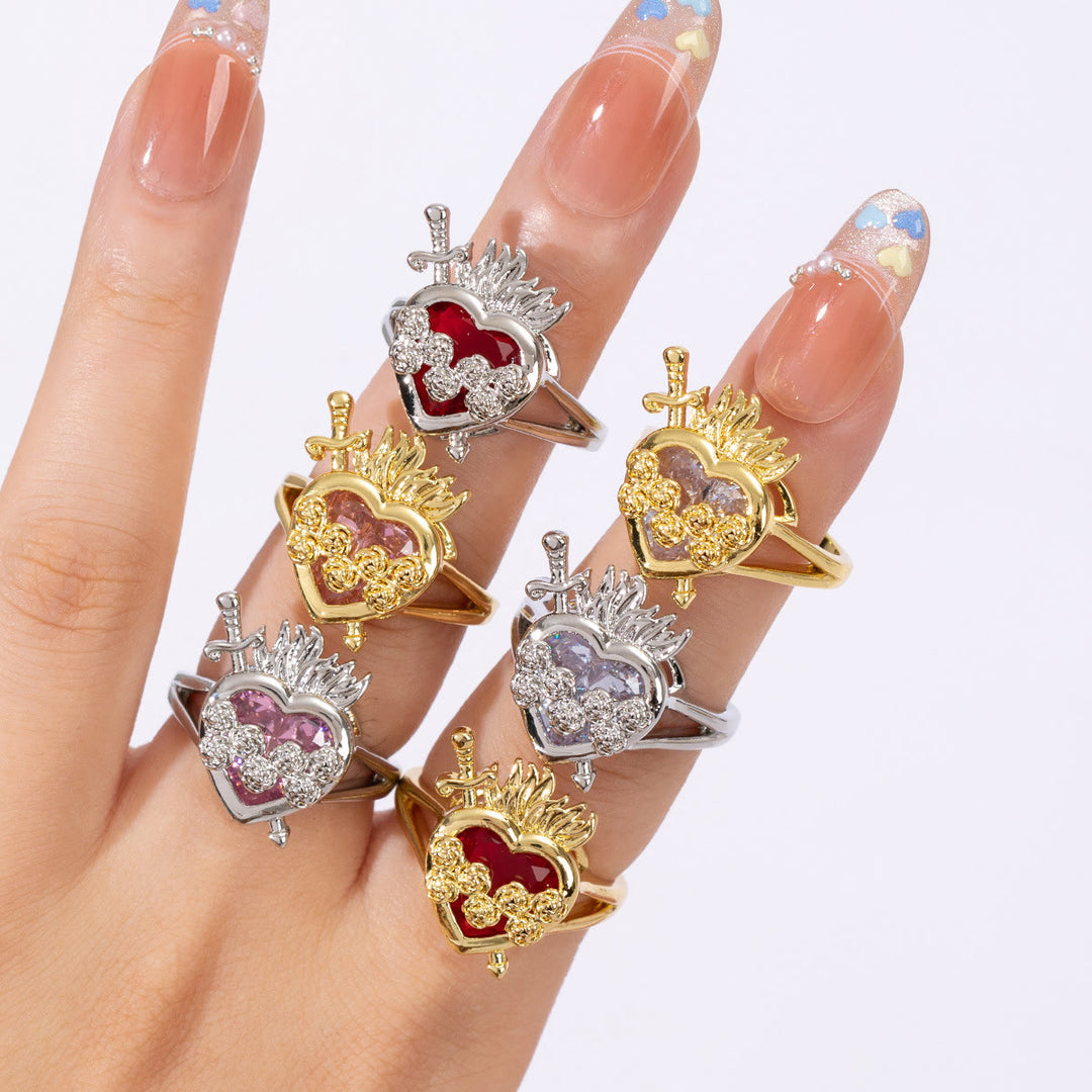 Christianartworkshop Ornate Sacred Heart Adjustable Open Ring: Emblem of Boundless Heavenly Compassion - image 0