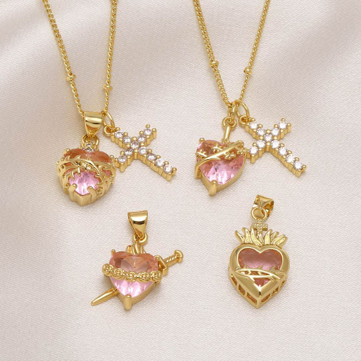 Christianartworkshop Dual Charm Sacred Heart & Pavé Cross Necklace: Emblem of Boundless Heavenly Compassion - image 0