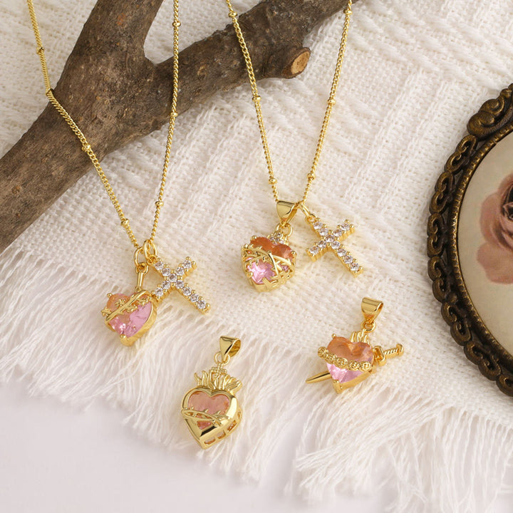 Christianartworkshop Dual Charm Sacred Heart & Pavé Cross Necklace: Emblem of Boundless Heavenly Compassion - image 1