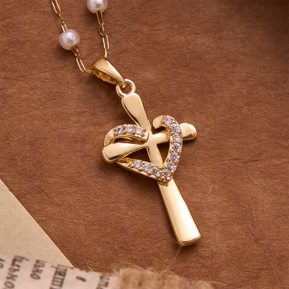 Christianartworkshop Pearl Station Chain Pavé Heart Wrapped Cross Necklace: Emblem of Wholehearted Heavenly Affection - image 5