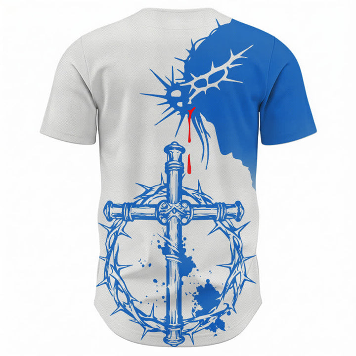 Christianartworkshop Two-Tone White Blue Thorn Wrapped Cross Faith Unisex Baseball Jersey - image 2