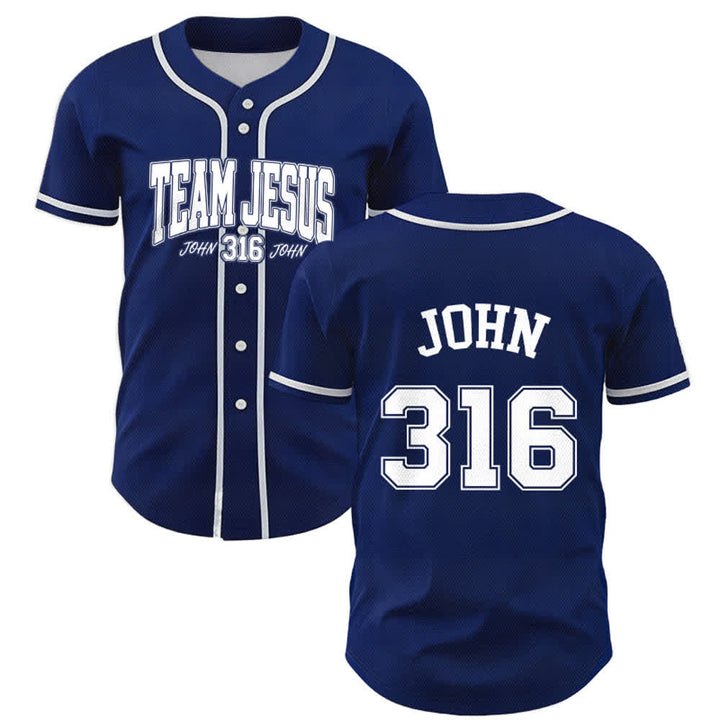 Christianartworkshop Sporty Team Jesus John 316 Inspirational Scripture Statement Unisex Baseball Jersey - Navy Blue - 5XL - image 0