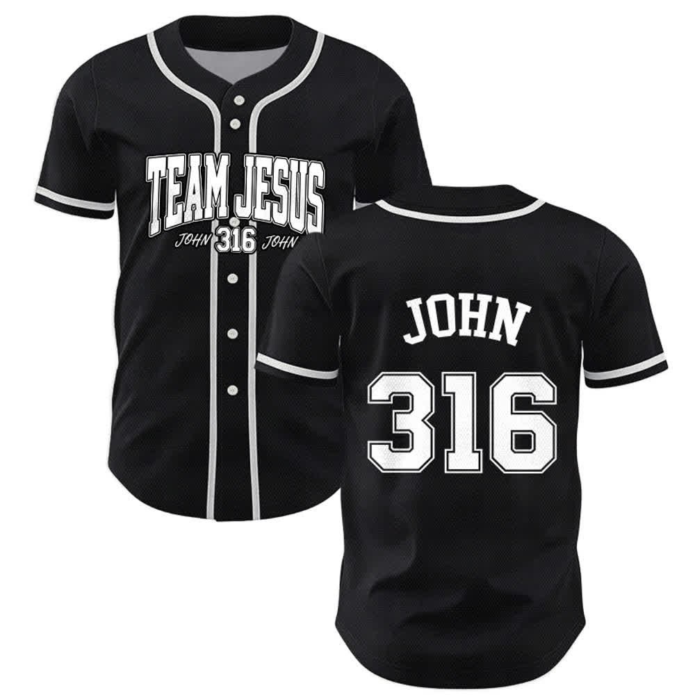 Christianartworkshop Sporty Team Jesus John 316 Inspirational Scripture Statement Unisex Baseball Jersey - Black - 5XL - image 14