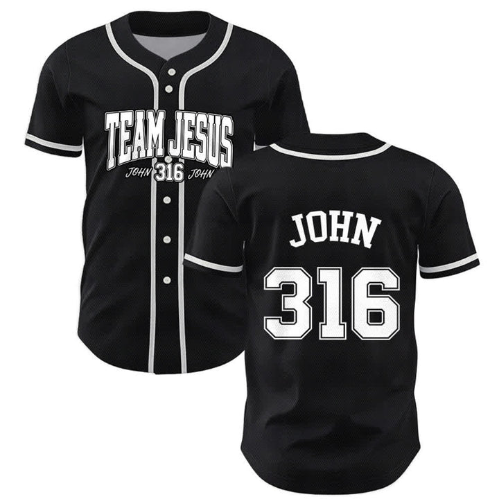 Christianartworkshop Sporty Team Jesus John 316 Inspirational Scripture Statement Unisex Baseball Jersey - Black - 5XL - image 14