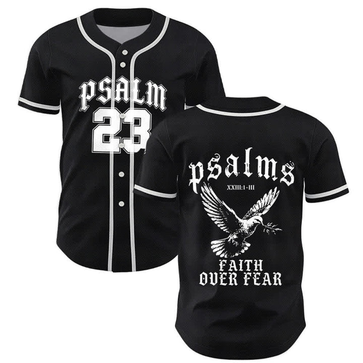 Christianartworkshop Peace Dove & Faith Slogan Religious Psalm 23 Athletic Design Unisex Baseball Jersey - Black - 5XL - image 0