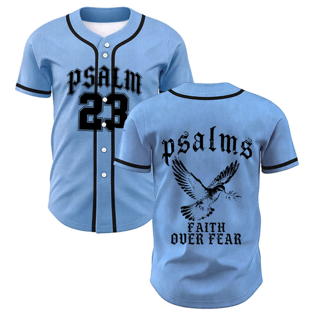 Christianartworkshop Peace Dove & Faith Slogan Religious Psalm 23 Athletic Design Unisex Baseball Jersey - Blue - 5XL - image 35