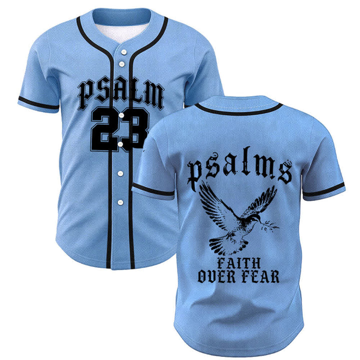 Christianartworkshop Peace Dove & Faith Slogan Religious Psalm 23 Athletic Design Unisex Baseball Jersey - Blue - 5XL - image 35