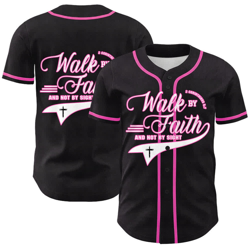 Christianartworkshop Walk By Faith And Not By Sight Cross Scripture Graphic Unisex Baseball Jersey - Pink - 5XL - image 18