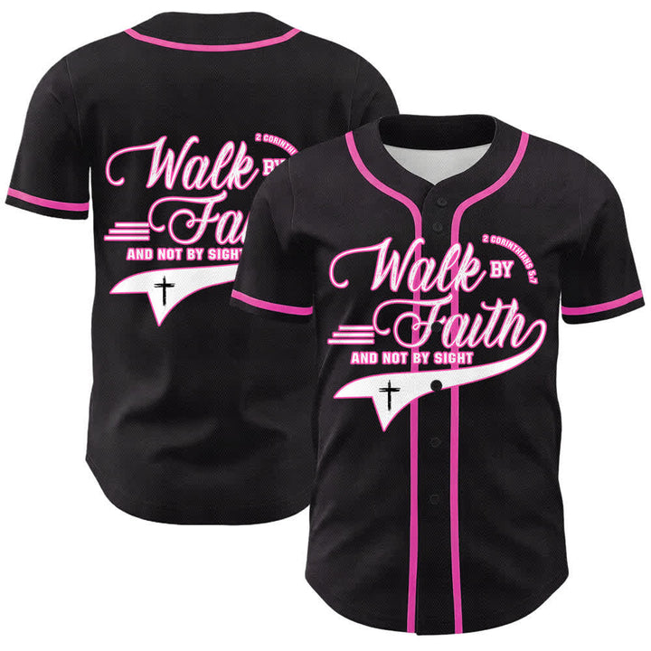 Christianartworkshop Walk By Faith And Not By Sight Cross Scripture Graphic Unisex Baseball Jersey - Pink - 5XL - image 18