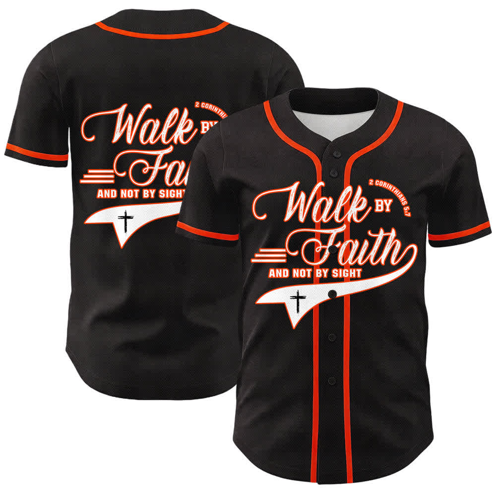 Christianartworkshop Walk By Faith And Not By Sight Cross Scripture Graphic Unisex Baseball Jersey - Orange - 5XL - image 9