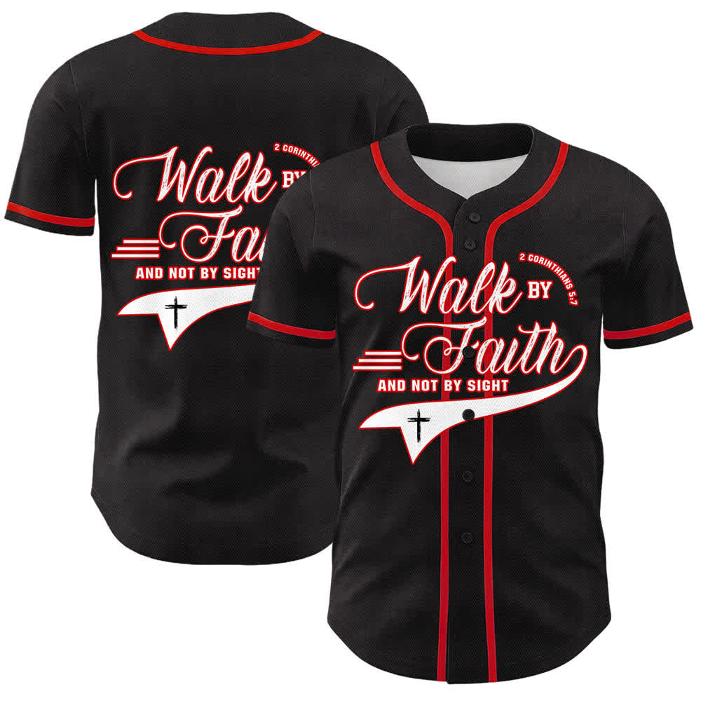 Christianartworkshop Walk By Faith And Not By Sight Cross Scripture Graphic Unisex Baseball Jersey - Red - 5XL - image 0