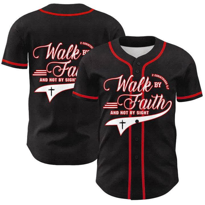 Christianartworkshop Walk By Faith And Not By Sight Cross Scripture Graphic Unisex Baseball Jersey - Red - 5XL - image 0