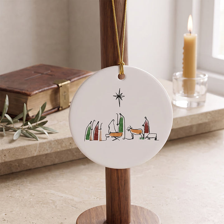 Christianartworkshop Minimalist Line Art Nativity Ceramic Hanging Ornament: Emblem of Humble Heavenly Hope - image 2