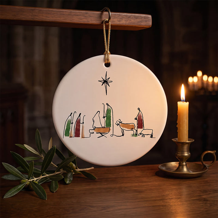 Christianartworkshop Minimalist Line Art Nativity Ceramic Hanging Ornament: Emblem of Humble Heavenly Hope - image 3