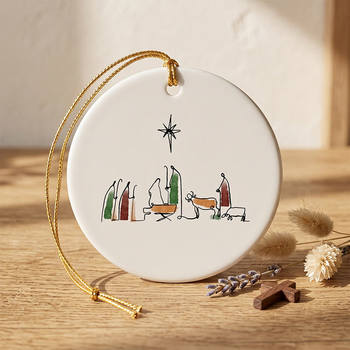 Christianartworkshop Minimalist Line Art Nativity Ceramic Hanging Ornament: Emblem of Humble Heavenly Hope - image 4
