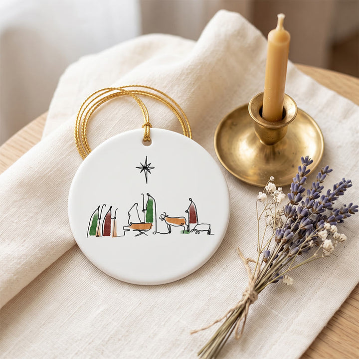 Christianartworkshop Minimalist Line Art Nativity Ceramic Hanging Ornament: Emblem of Humble Heavenly Hope - image 5