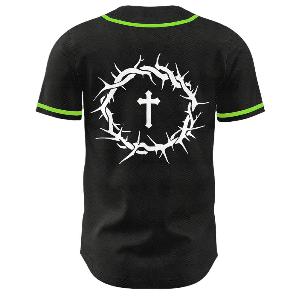 Christianartworkshop Faith Over Fear Crown Of Thorns Cross Scripture Graphic Unisex Baseball Jersey - image 23