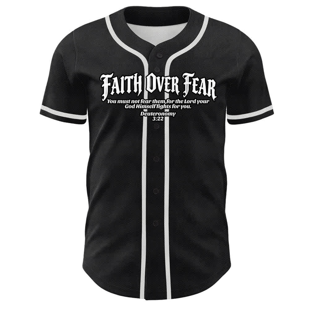 Christianartworkshop Faith Over Fear Crown Of Thorns Cross Scripture Graphic Unisex Baseball Jersey - image 4