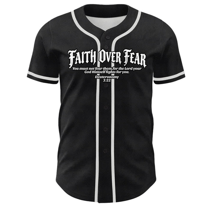 Christianartworkshop Faith Over Fear Crown Of Thorns Cross Scripture Graphic Unisex Baseball Jersey - image 4