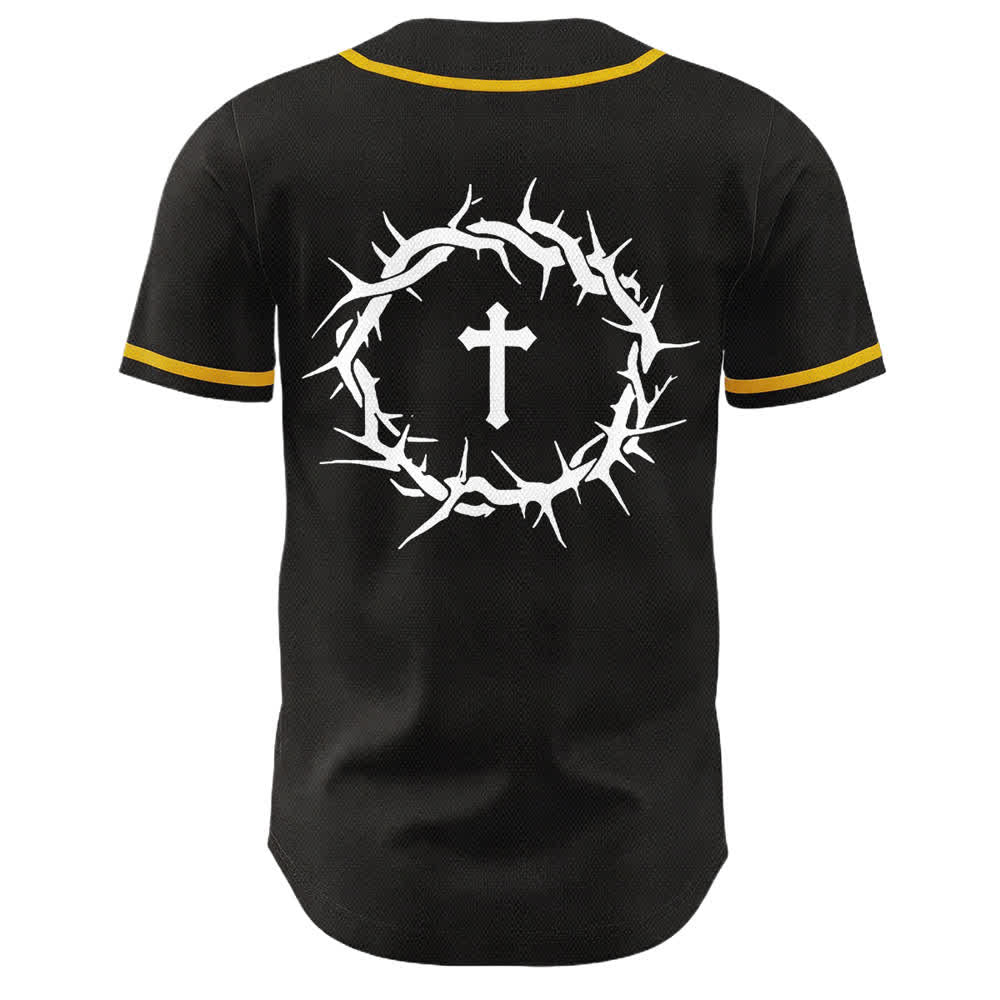 Christianartworkshop Faith Over Fear Crown Of Thorns Cross Scripture Graphic Unisex Baseball Jersey - image 2