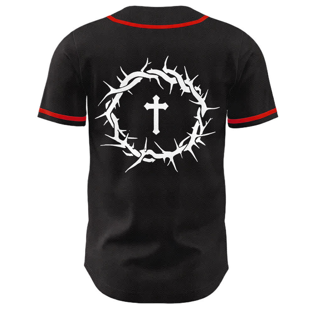 Christianartworkshop Faith Over Fear Crown Of Thorns Cross Scripture Graphic Unisex Baseball Jersey - image 8
