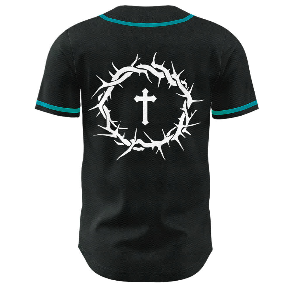 Christianartworkshop Faith Over Fear Crown Of Thorns Cross Scripture Graphic Unisex Baseball Jersey - image 14