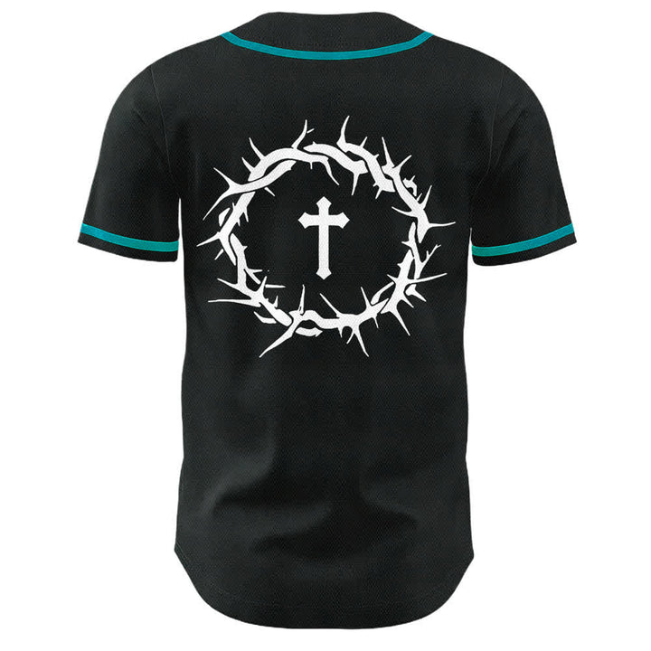Christianartworkshop Faith Over Fear Crown Of Thorns Cross Scripture Graphic Unisex Baseball Jersey - image 14