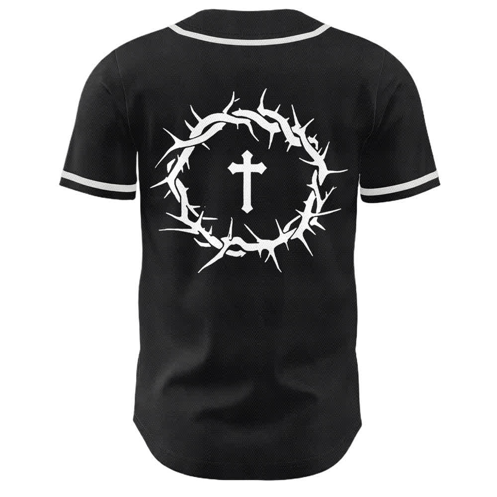 Christianartworkshop Faith Over Fear Crown Of Thorns Cross Scripture Graphic Unisex Baseball Jersey - image 5