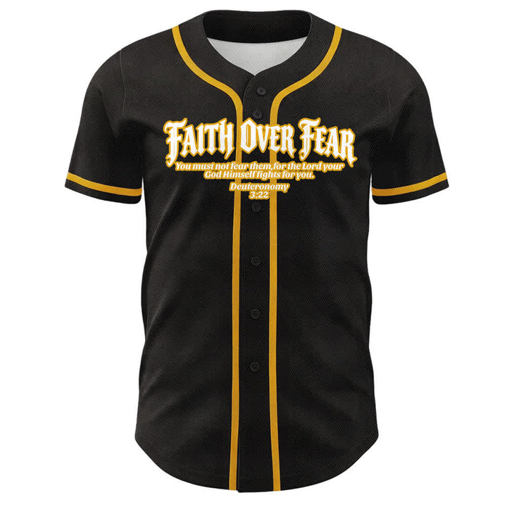 Christianartworkshop Faith Over Fear Crown Of Thorns Cross Scripture Graphic Unisex Baseball Jersey - image 1