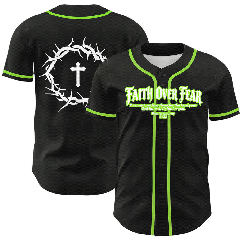 Christianartworkshop Faith Over Fear Crown Of Thorns Cross Scripture Graphic Unisex Baseball Jersey - Green - 5XL - image 21