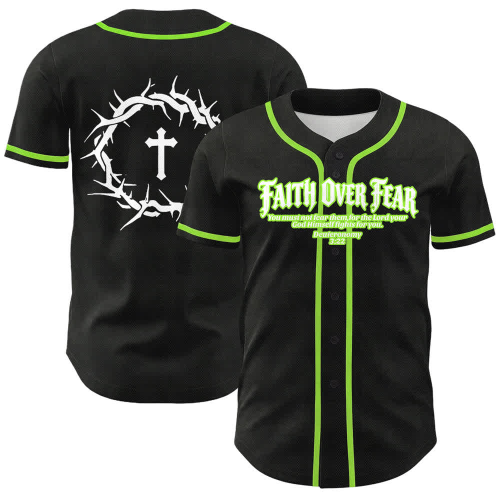 Christianartworkshop Faith Over Fear Crown Of Thorns Cross Scripture Graphic Unisex Baseball Jersey - Green - 5XL - image 21