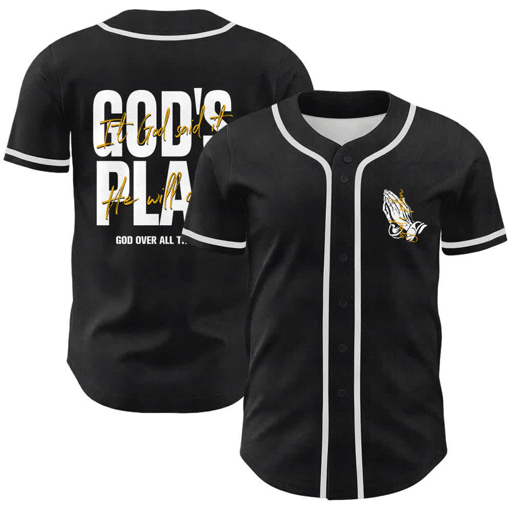 Christianartworkshop God's Plan Praying Hands Faith Slogan Dual Side Printed Unisex Baseball Jersey - White - 5XL - image 0