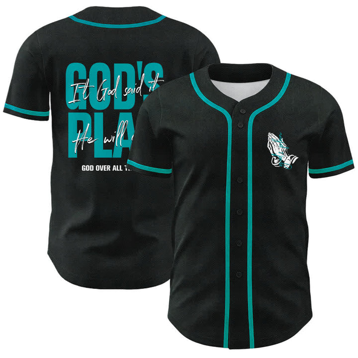 Christianartworkshop God's Plan Praying Hands Faith Slogan Dual Side Printed Unisex Baseball Jersey - Lake Blue - 5XL - image 12