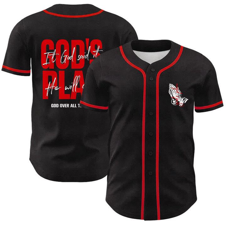 Christianartworkshop God's Plan Praying Hands Faith Slogan Dual Side Printed Unisex Baseball Jersey - Red - 5XL - image 6