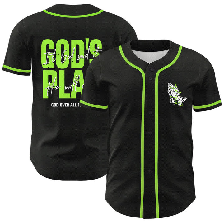 Christianartworkshop God's Plan Praying Hands Faith Slogan Dual Side Printed Unisex Baseball Jersey - Green - 5XL - image 21