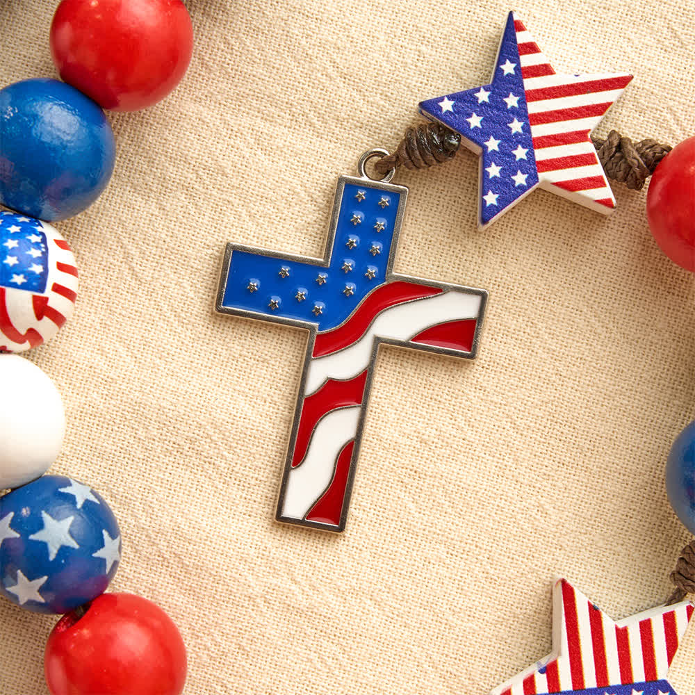 Christianartworkshop Two-Style Patriotic American Flag Cross Rosary with Red White Blue Stars & Stripes Beads - image 16