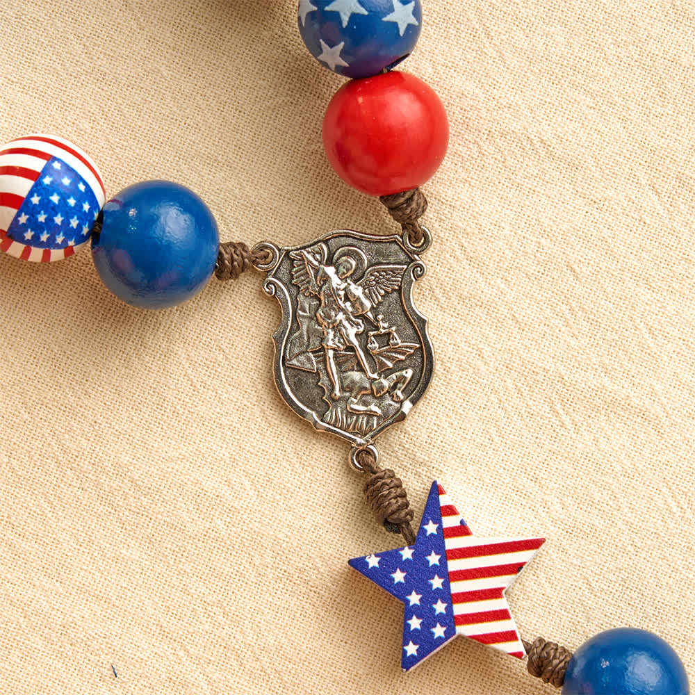 Christianartworkshop Two-Style Patriotic American Flag Cross Rosary with Red White Blue Stars & Stripes Beads - image 15