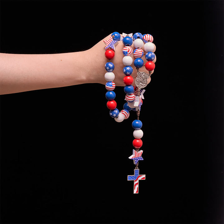 FREE Today: Two-Style Patriotic American Flag Cross Rosary with Red White Blue Stars & Stripes Beads - image 9