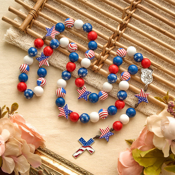 FREE Today: Two-Style Patriotic American Flag Cross Rosary with Red White Blue Stars & Stripes Beads - image 12