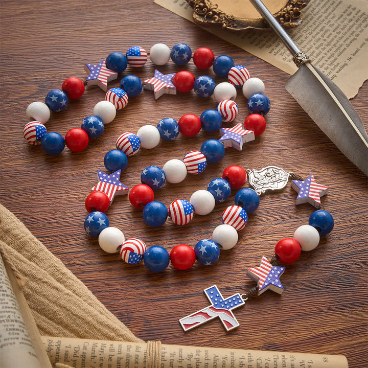 FREE Today: Two-Style Patriotic American Flag Cross Rosary with Red White Blue Stars & Stripes Beads - Style B - image 8