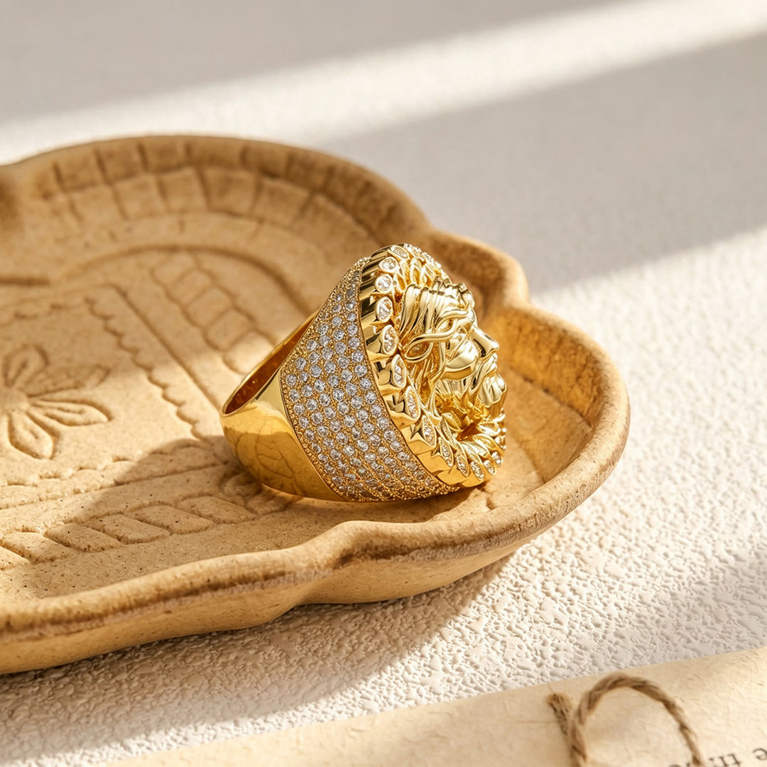 Christianartworkshop Iced Pave Halo Sculpted Portrait Statement Ring: Emblem of Enduring Heavenly Compassion - image 8