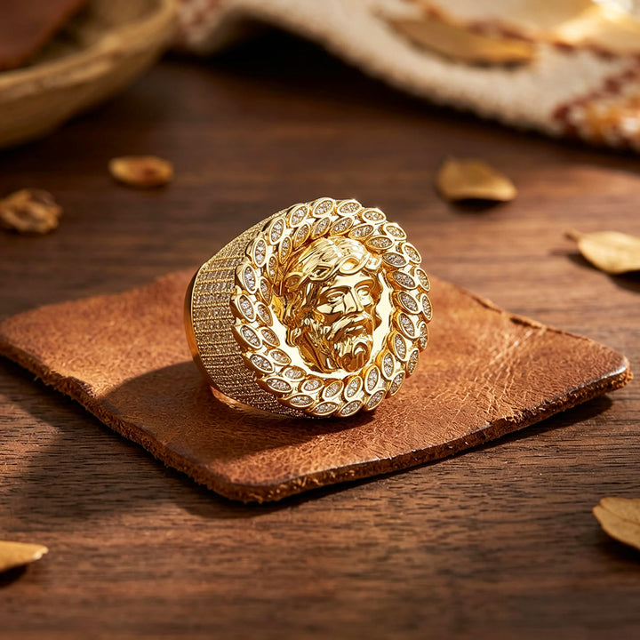 Christianartworkshop Iced Pave Halo Sculpted Portrait Statement Ring: Emblem of Enduring Heavenly Compassion - image 4