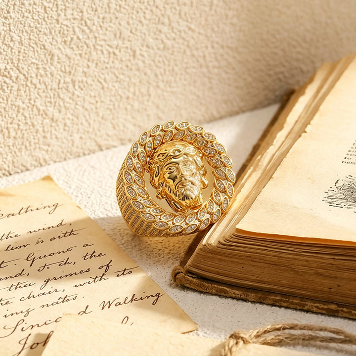 Christianartworkshop Iced Pave Halo Sculpted Portrait Statement Ring: Emblem of Enduring Heavenly Compassion - image 9