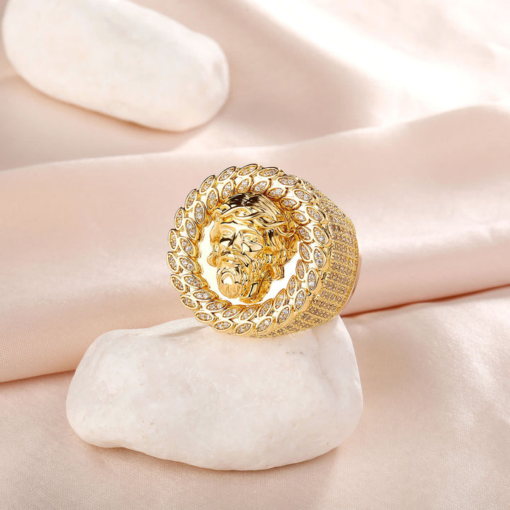 Christianartworkshop Iced Pave Halo Sculpted Portrait Statement Ring: Emblem of Enduring Heavenly Compassion - image 5