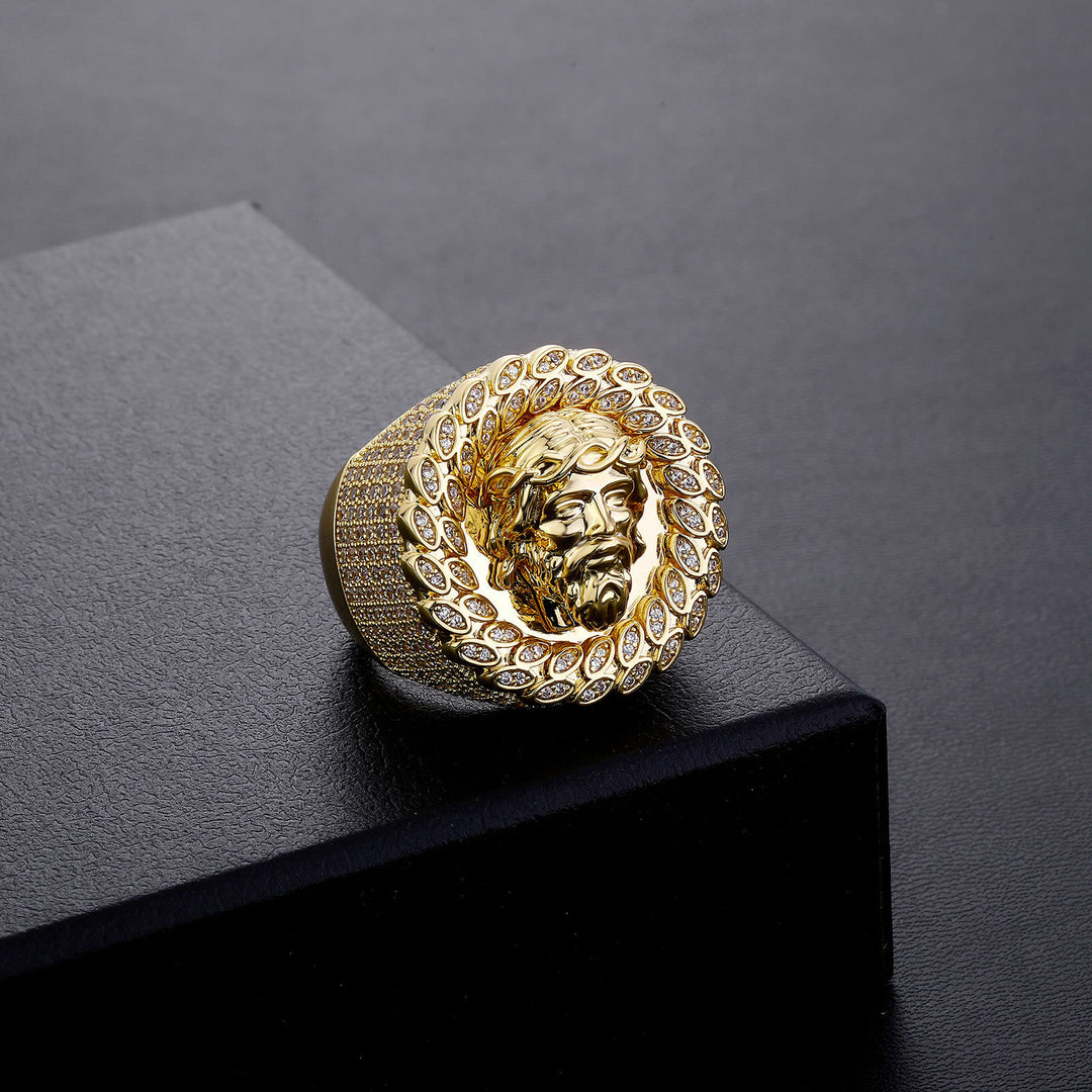 Christianartworkshop Iced Pave Halo Sculpted Portrait Statement Ring: Emblem of Enduring Heavenly Compassion - US 11 - image 0