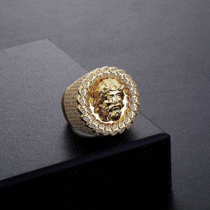 Christianartworkshop Iced Pave Halo Sculpted Portrait Statement Ring: Emblem of Enduring Heavenly Compassion - US 11 - image 0